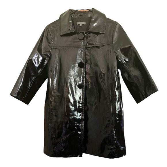 Vince Black Patent Leather Mid-Length Coat size Small - Picture 1 of 9